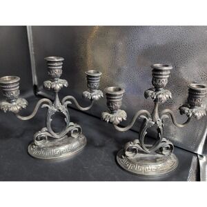 Pairpoint Baroque Rococo Silvered Bronze Trio Ornate Candleabras Candlesticks
